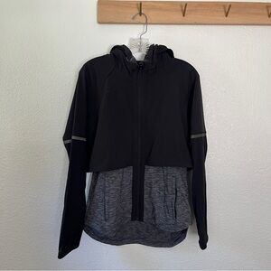 Athleta two-tone, faux crop jacket in black and grey